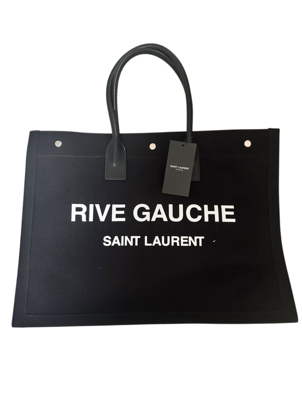Saint Laurent Black Canvas Rive Gauche Tote with White Logo